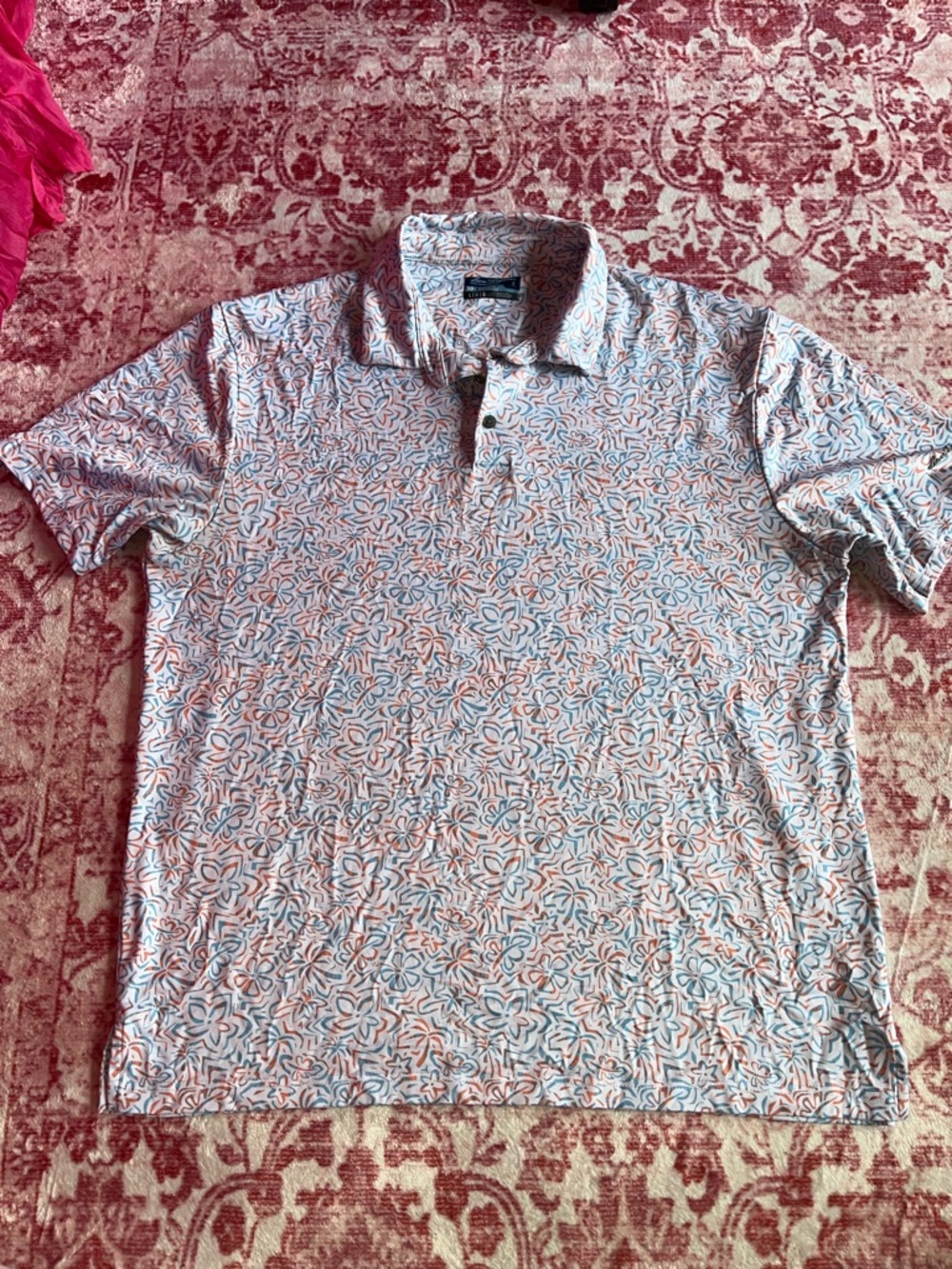Hogan Men's Floral Print Polo in Light Blue & Coral